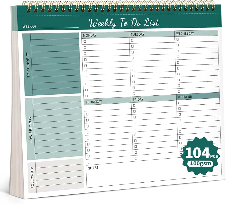 Weekly To Do List Notepad with 104 Pages in Green