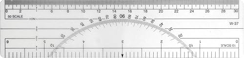 6-inch transparent protractor ruler with 10ths and 50ths