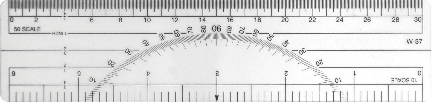 6-inch transparent protractor ruler with 10ths and 50ths