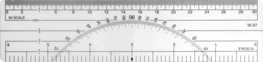 6-inch transparent protractor ruler with 10ths and 50ths