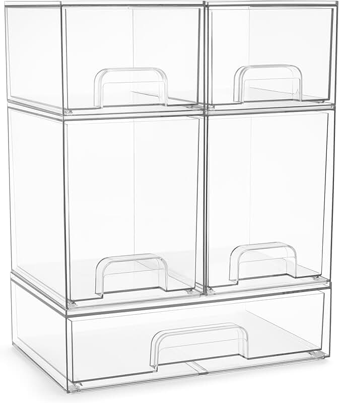Set of 5 Clear Acrylic Storage Bins for Organization