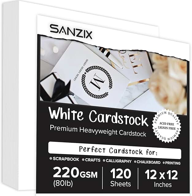 White 12x12 Inch Cardstock, 120 Sheets, 220 GSM