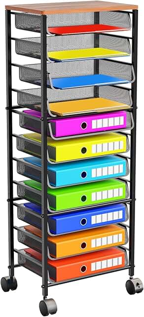 12-Tier Rolling File Cart with Sliding Trays
