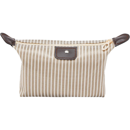 MODAIO-Waterproof Striped Dumpling Makeup Large Foldable Cosmetic Travel Bag (Khaki)