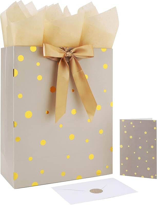 Large Brown Gift Bag Set with Handles and Accessories