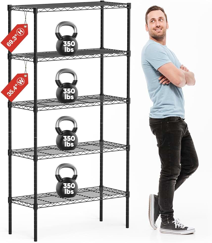 5-Shelf Adjustable Metal Storage Shelving Unit