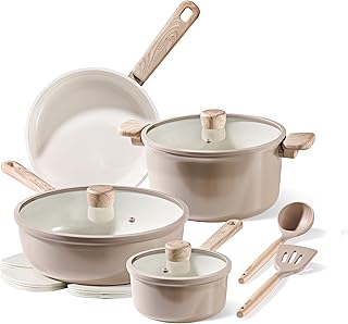 12-Piece Non-Stick Ceramic Cookware Set in Taupe