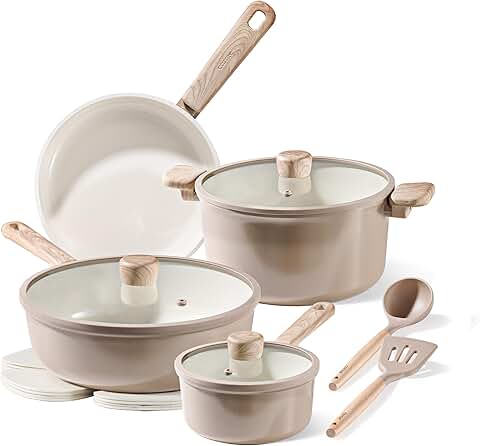 12-Piece Non-Stick Ceramic Cookware Set in Taupe