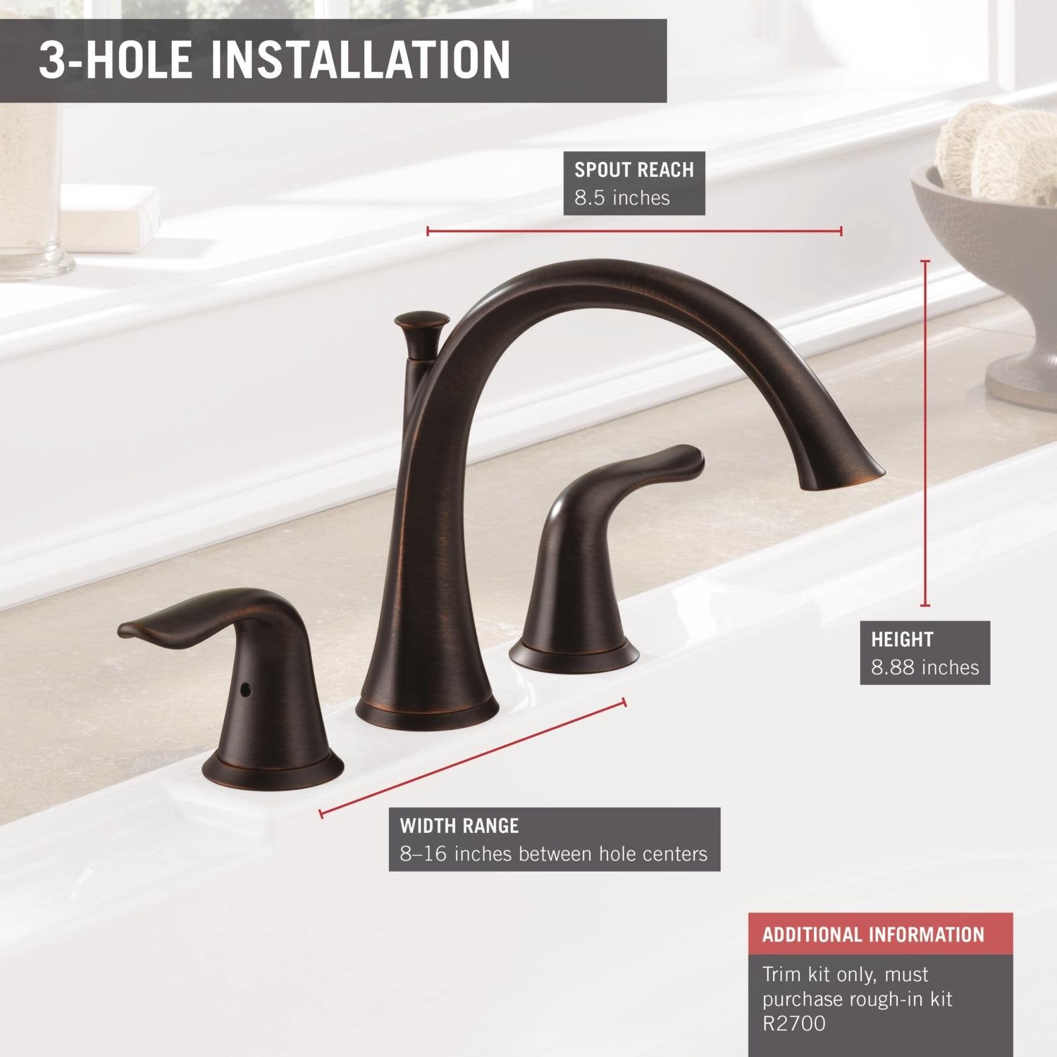 T2738-RB Lahara Roman Tub Trim, Venetian Bronze, 4.00 x 9.00 x 20.00 inches