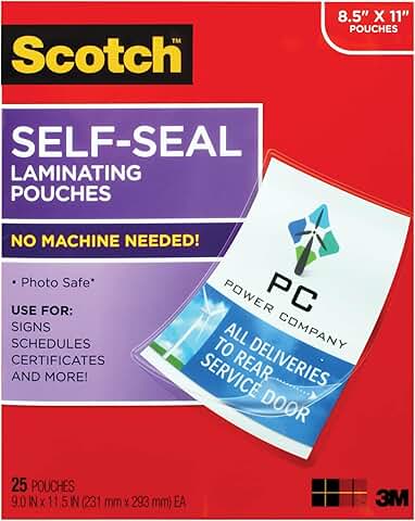 Self-Seal Laminating Pouches, Letter Size, 25 Pack