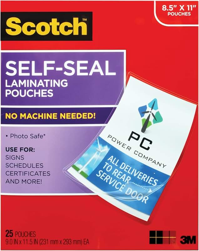 Self-Seal Laminating Pouches, Letter Size, 25 Pack