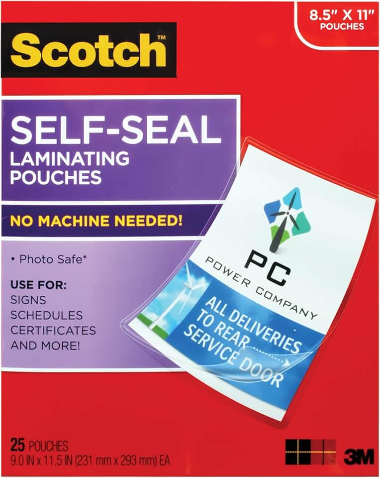 Self-Seal Laminating Pouches, Letter Size, 25 Pack