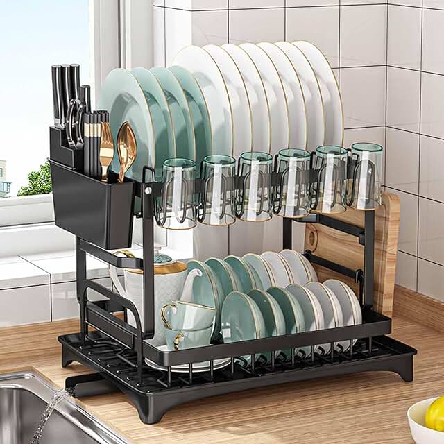 Stainless Steel Dish Drying Rack with Rotatable Spout