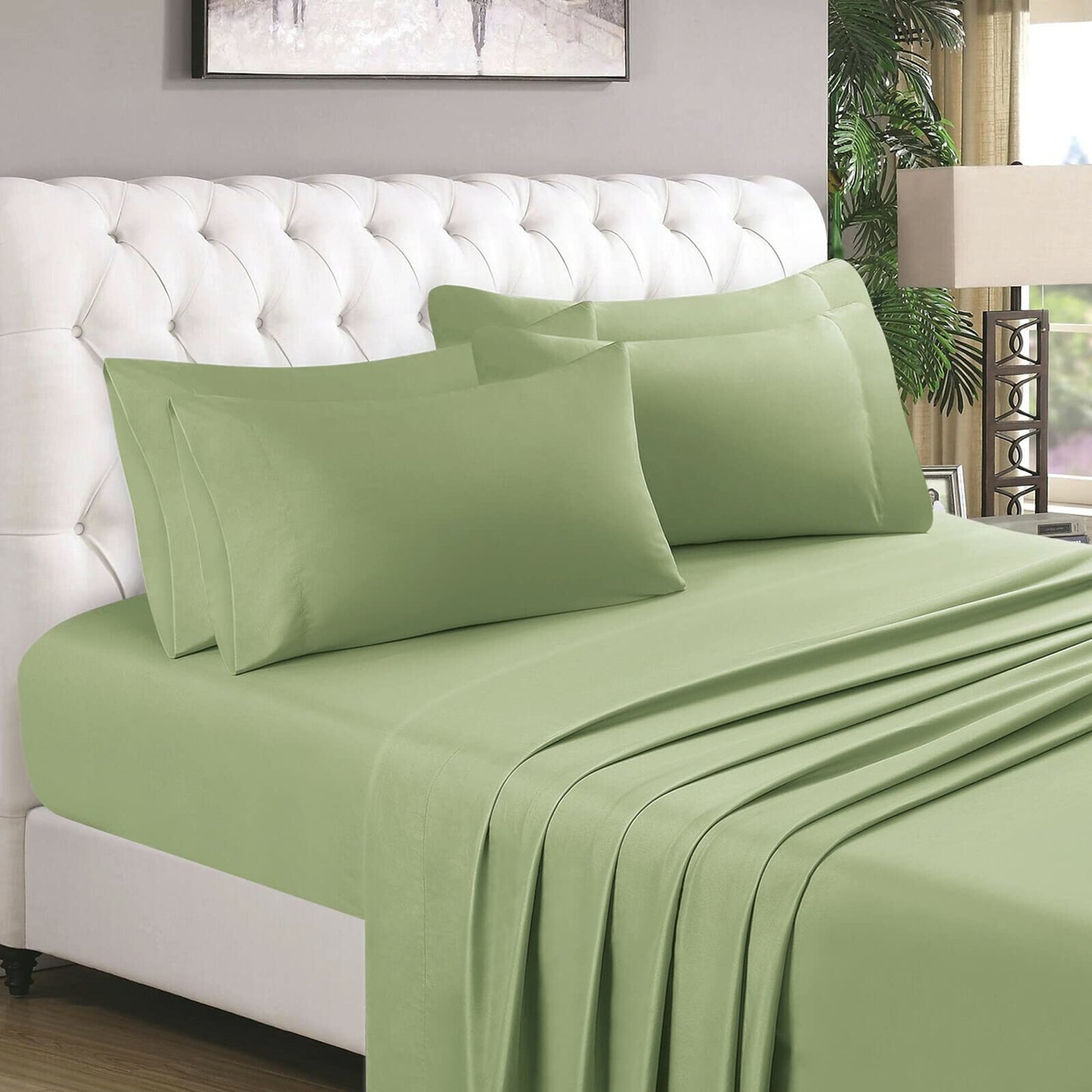 6 Piece Bed Sheets Set King, Sage Green), 1800 Bedding Soft Brushed Microfiber Sheets, Deep Pockets, Easy Care, Wrinkle  Fade Free