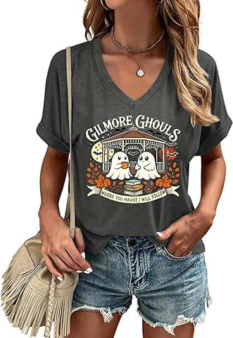 Women’s Fall Halloween V-Neck Short Sleeve Shirt