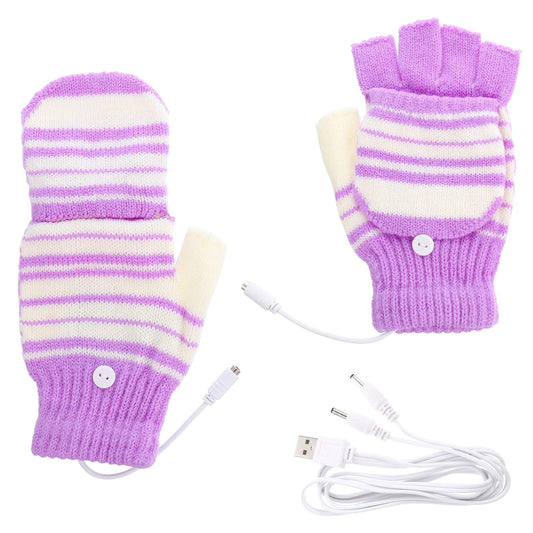 1 Pair USB Heated Gloves Warm Knit Gloves Laptop Gloves Winter Hands Warmer for Unisex Purple