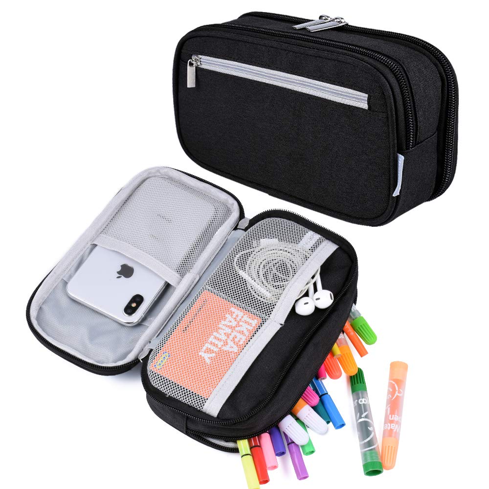 Large Capacity Multi-Compartment Pencil and Makeup Bag