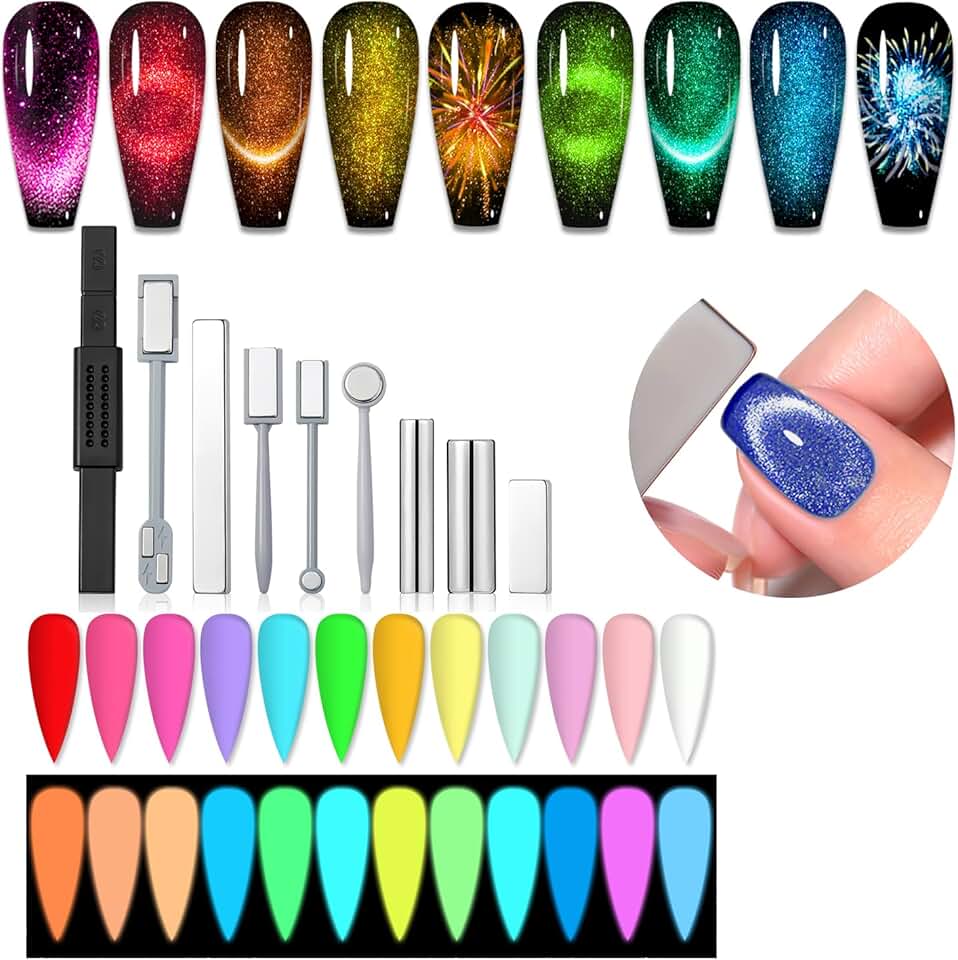 Glow-in-the-Dark Neon Gel Nail Polish Set with Magnet Tools