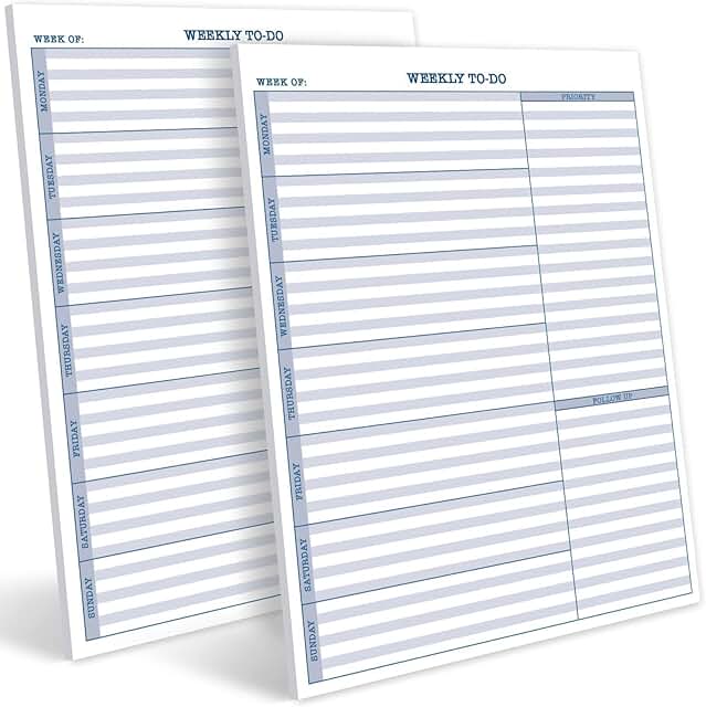 Printed Products Weekly To-Do List, 2-Pack, 8.5"x11", 50 Sheets