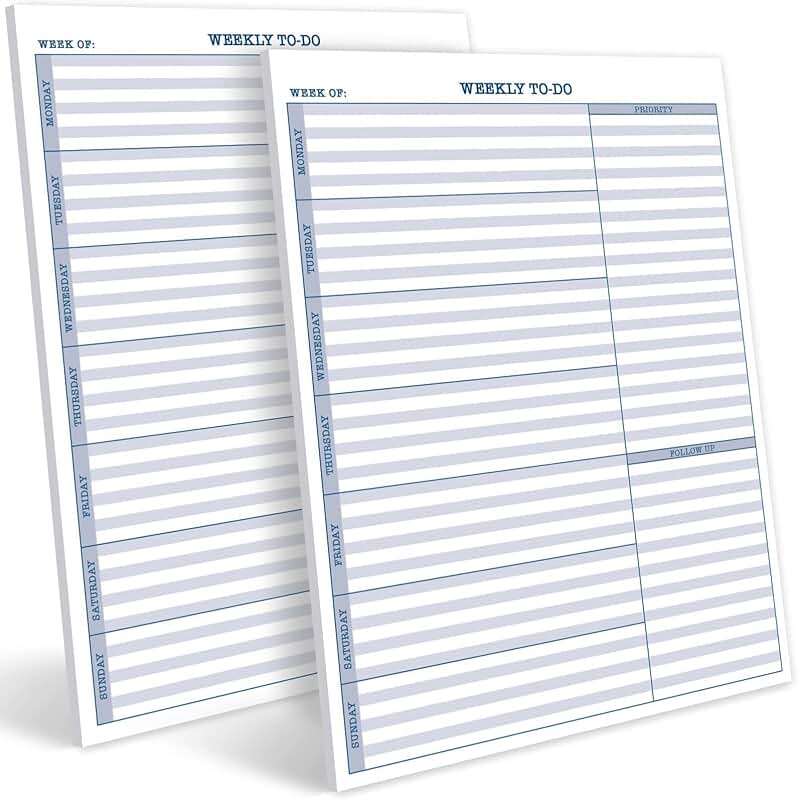 Printed Products Weekly To-Do List, 2-Pack, 8.5"x11", 50 Sheets