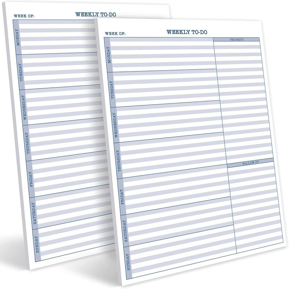 Printed Products Weekly To-Do List, 2-Pack, 8.5"x11", 50 Sheets