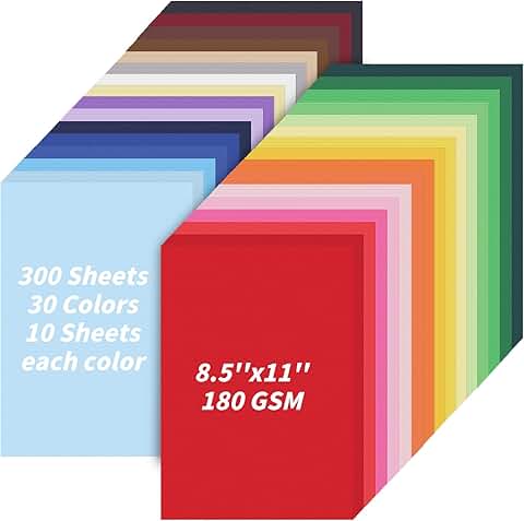 300 Sheets of 8.5 x 11" Colored Cardstock Paper