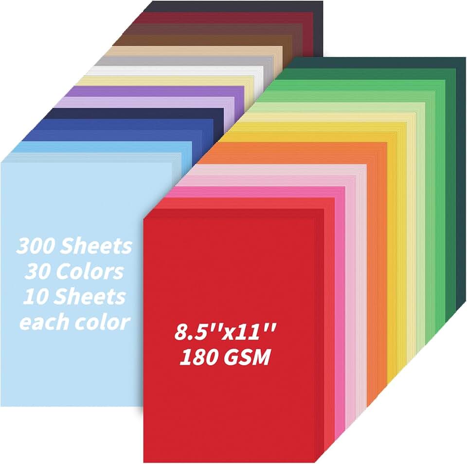 300 Sheets of 8.5 x 11" Colored Cardstock Paper