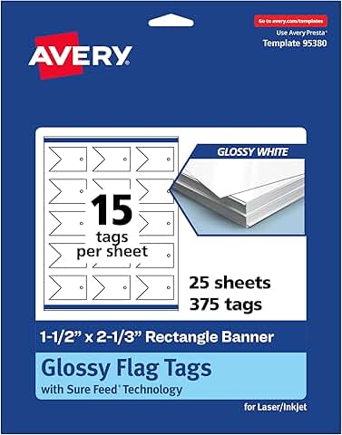 Printable Glossy White Banner Flag Tags, 1-1/2" x 2-1/3"