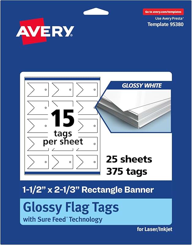 Printable Glossy White Banner Flag Tags, 1-1/2" x 2-1/3"
