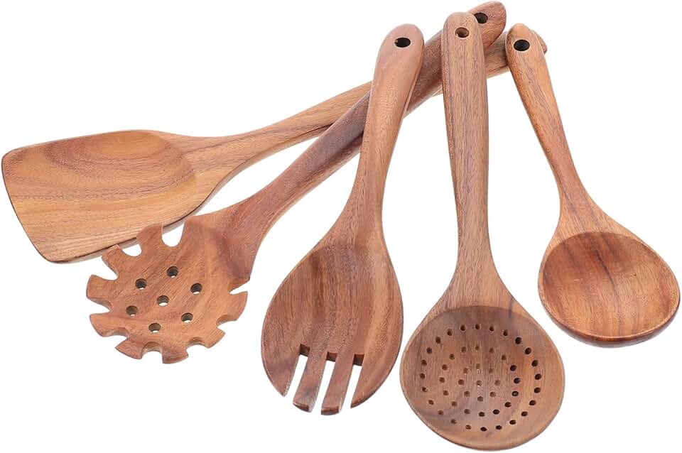 Wooden Rice Paddle and Salad Fork for Easy Storage