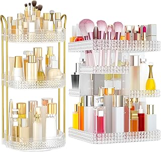 Two-Piece Makeup Organizer with Six Drawers and Rotating Tiers