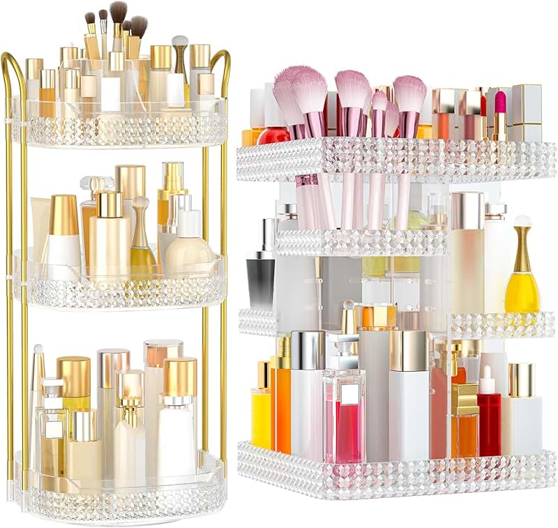 Two-Piece Makeup Organizer with Six Drawers and Rotating Tiers