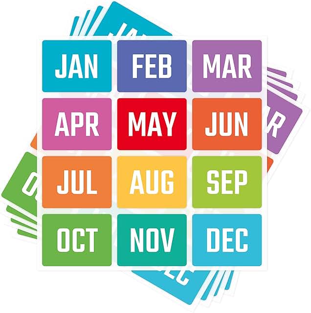 600 Color-Coding Month Stickers for Organization
