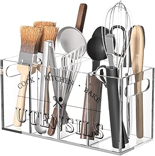 Acrylic Kitchen Utensil Holder, Moisture-Proof, 11.8x4.8x6 Inches