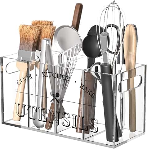 Acrylic Kitchen Utensil Holder, Moisture-Proof, 11.8x4.8x6 Inches