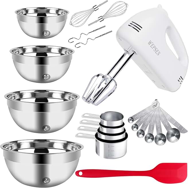 Hand Mixer with Bowls and Measuring Cups
