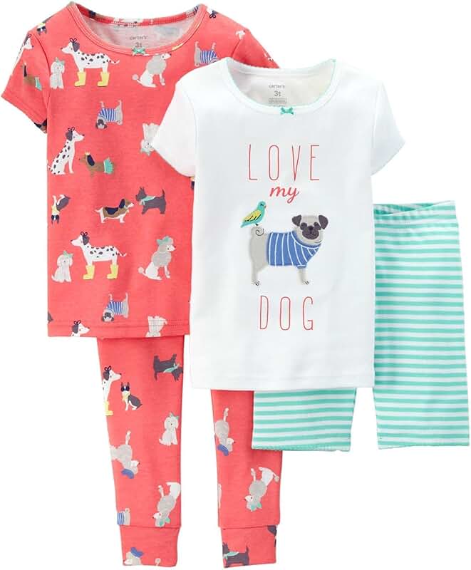 Baby Girls' 4-Piece Cotton Pajama Set