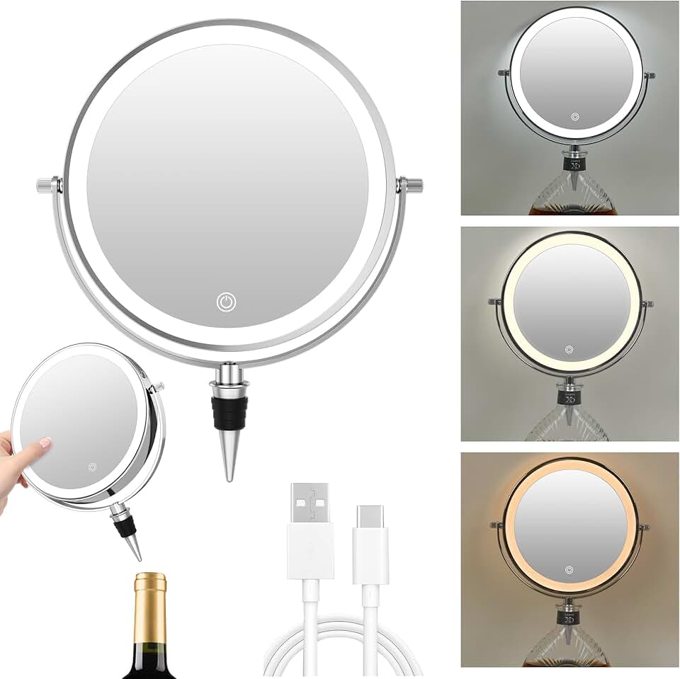 Lighted Wine Bottle Makeup Mirror with LED Colors