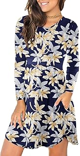 Women's Long Sleeve Casual Swing Dress with Pockets