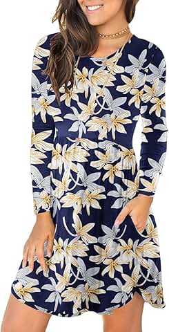 Women's Long Sleeve Casual Swing Dress with Pockets