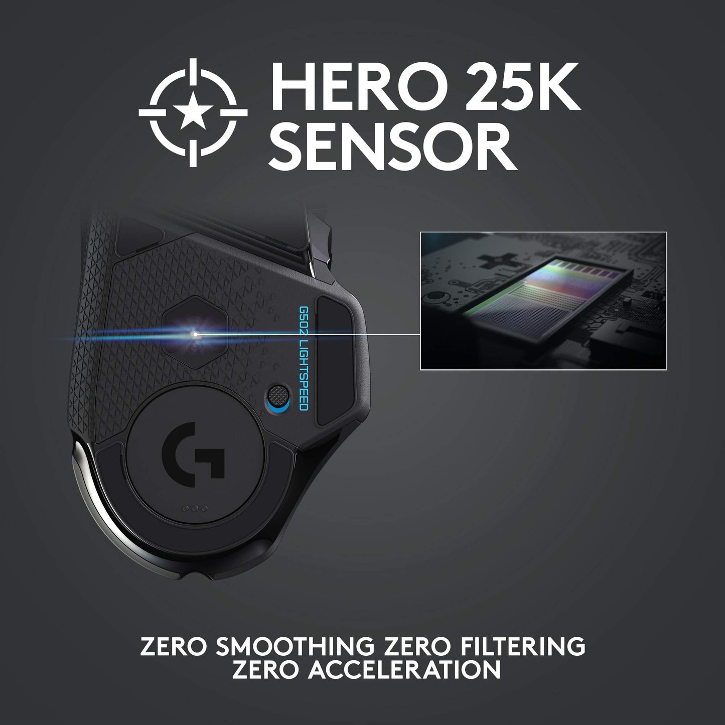 502 Lightspeed Wireless Gaming Mouse with Hero 25K Sensor, PowerPlay Compatible, Tunable Weights and Lightsync RGB - Black