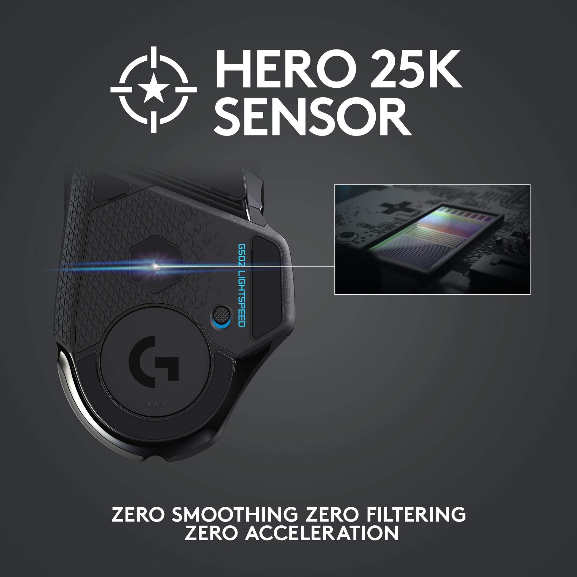 502 Lightspeed Wireless Gaming Mouse with Hero 25K Sensor, PowerPlay Compatible, Tunable Weights and Lightsync RGB - Black