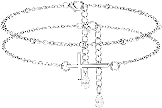 Sterling Silver Evil Eye Cross Anklet for Women