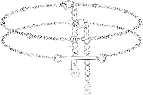 Sterling Silver Evil Eye Cross Anklet for Women