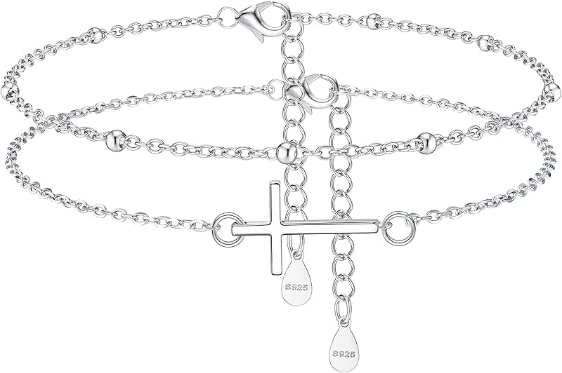Sterling Silver Evil Eye Cross Anklet for Women