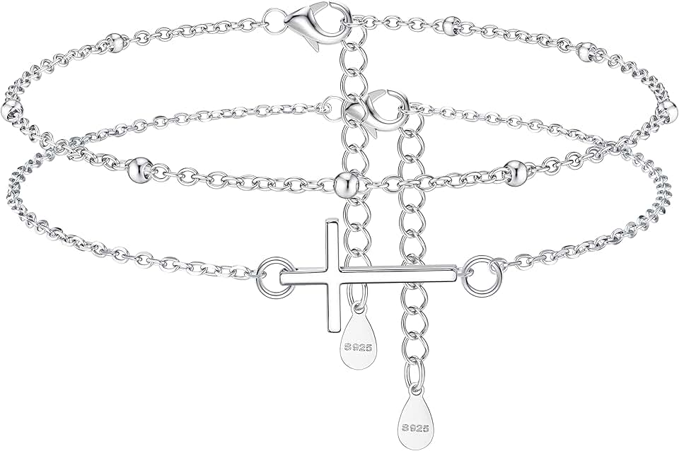 Sterling Silver Evil Eye Cross Anklet for Women