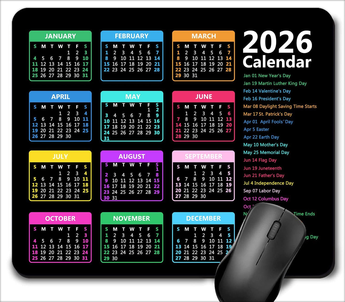 2026 Calendar Mouse Pad, Non-Slip Rubber Desk Mat