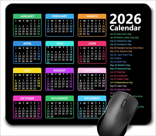 2026 Calendar Mouse Pad, Non-Slip Rubber Desk Mat