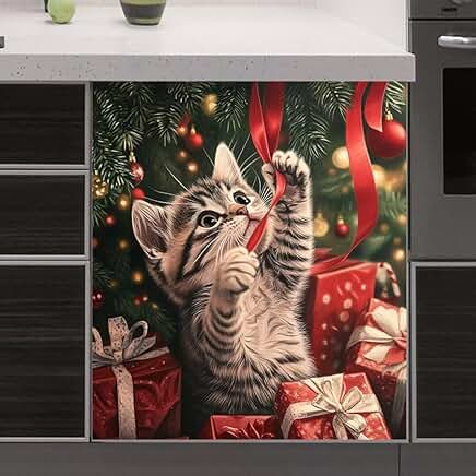 Cute Cat Magnetic Dishwasher Cover for Kitchen Decor