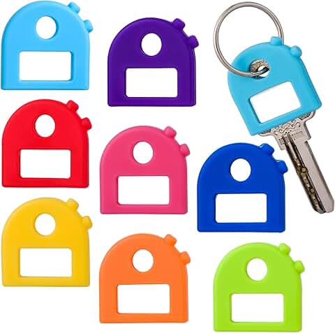 Set of 8 Colorful Silicone Key Labels with Blank and Printed Tags